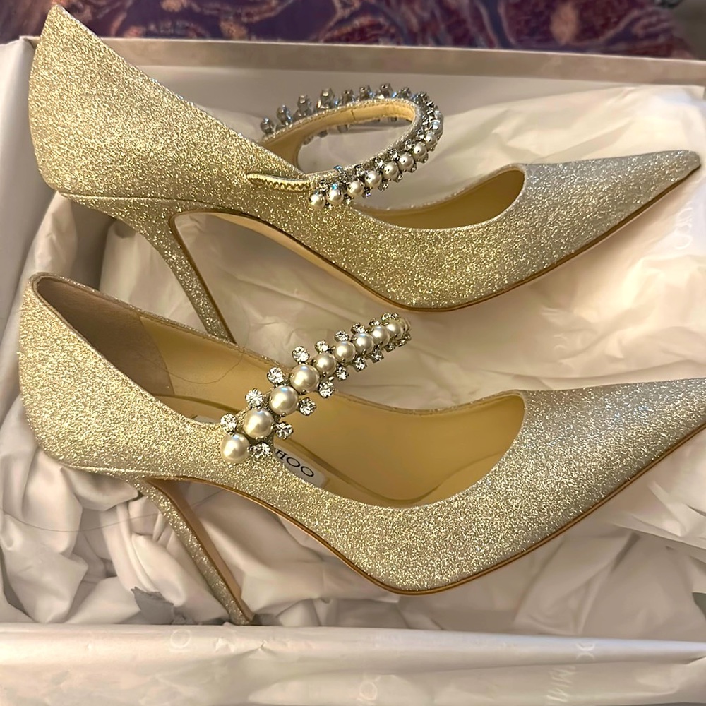 Jimmy Choo Baily 100 Gold Glitter Pumps 7.5 EU
